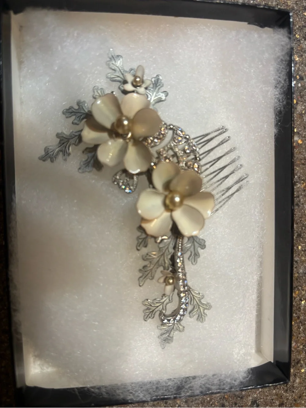 Debra Moreland Paris- Ivory Floral Hair Comb with Crystals